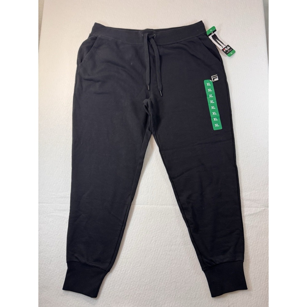FILA French Terry Joggers Women XL Black Tapered Stretchy Casual Everyday NWT